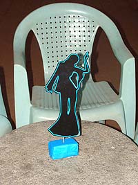 Neon blue girl centerpiece